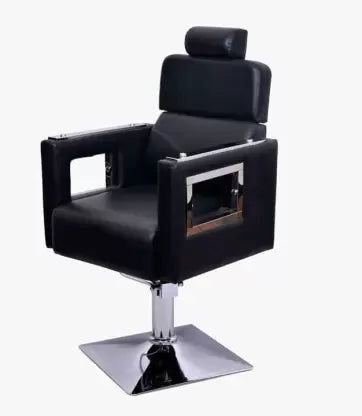 Salon Chair , Barber Chair with Height Adjustable Hydraulic Base and Seat Reclining system with Camera Style Stainless steel handle - Black color