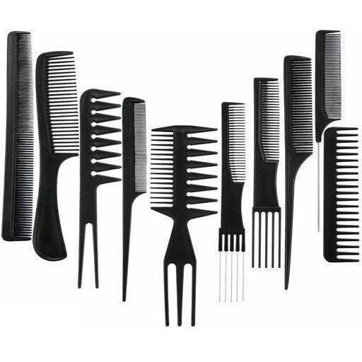 Professional Hair Combs Salon Styling Tools Comb Set 10 Piece (Black)