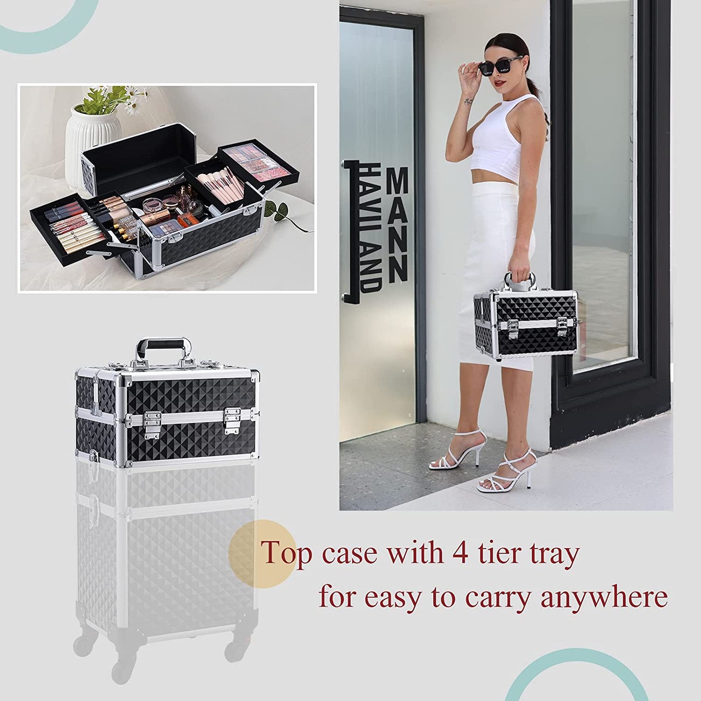 Rolling Makeup Train Case Large Cosmetic Trolley - Temu