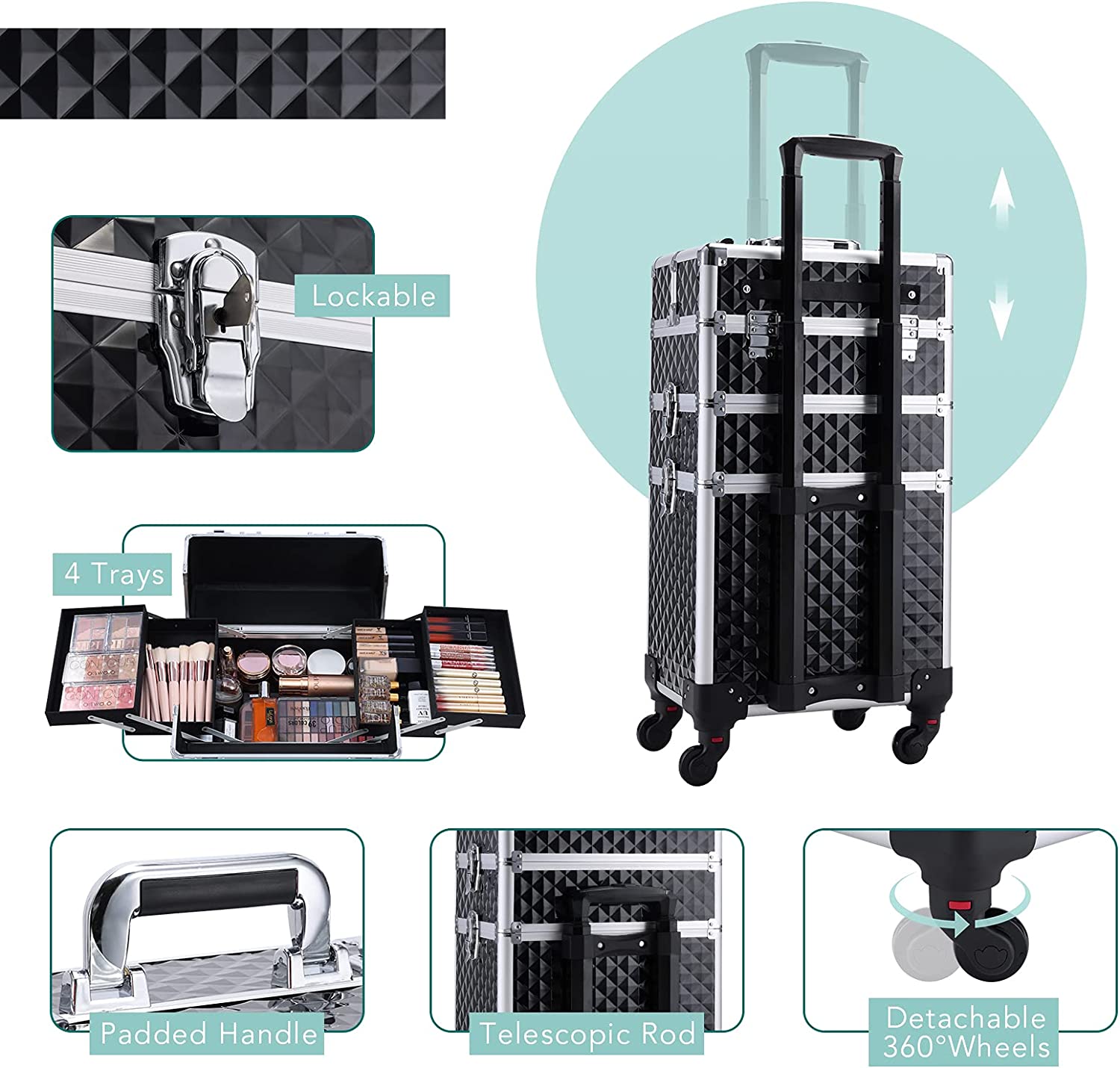Makeup Bag Travel Makeup Train Case 13.8 Inches Large Cosmetic Case  Professional Portable Makeup Brush Holder Organizer