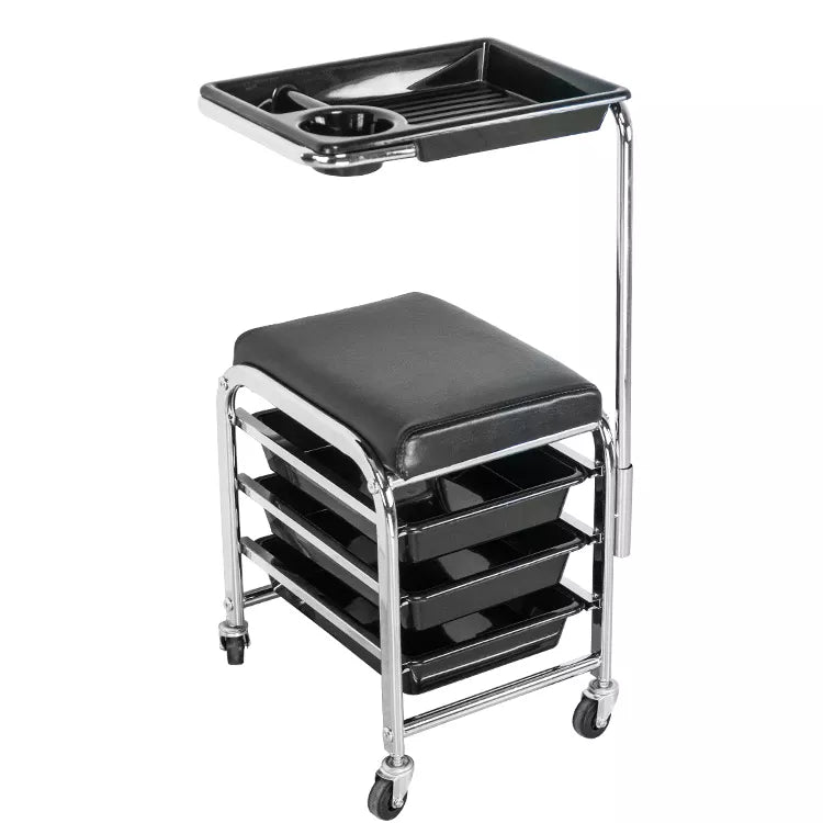 Beauty Manicure Trolley for salon and Spa, 3 Trays, Extended Workstation and Seat