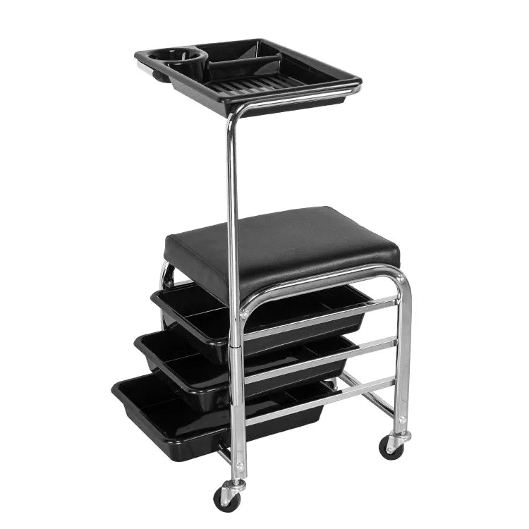 Beauty Manicure Trolley for salon and Spa, 3 Trays, Extended Workstation and Seat