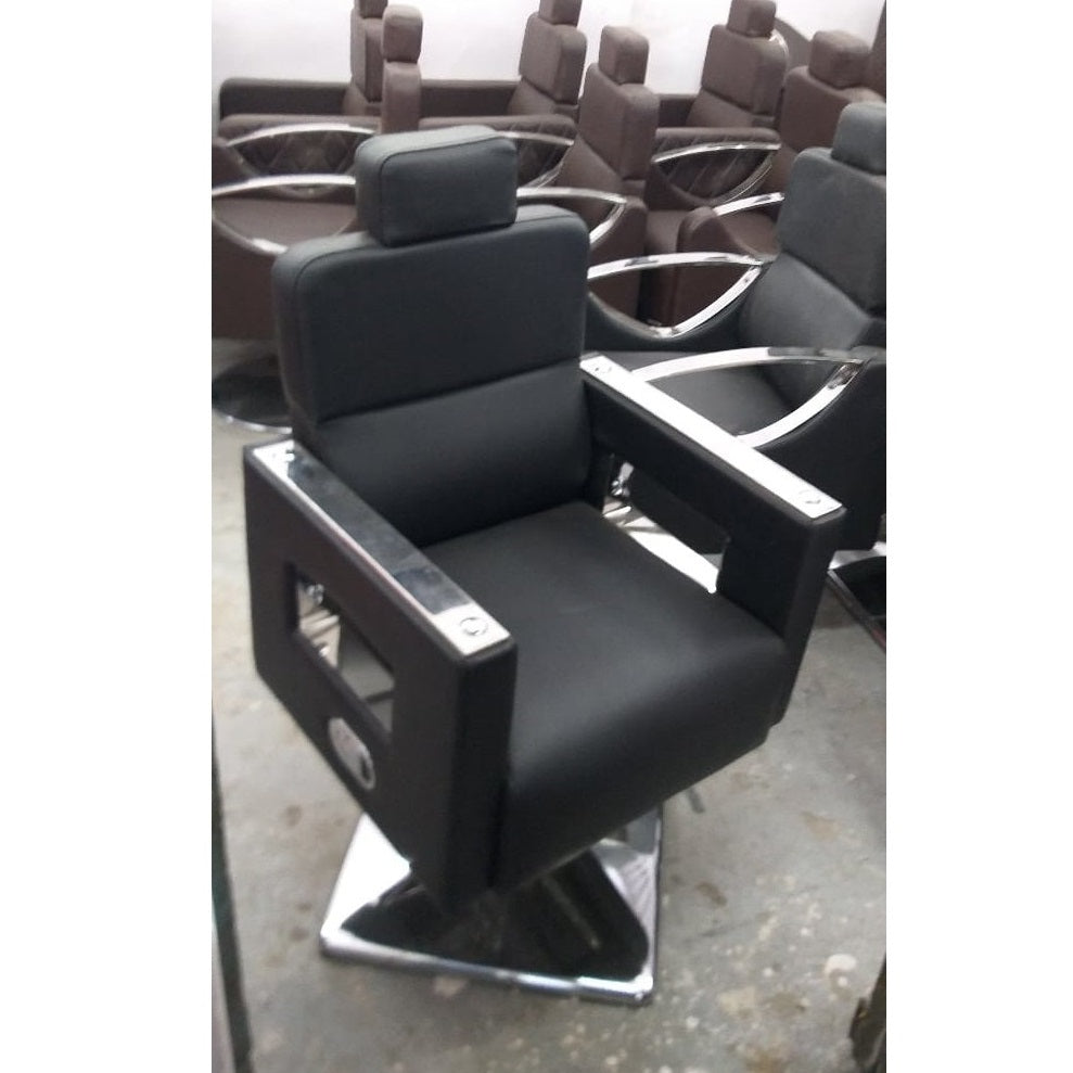 Salon Chair/ Beauty Parlor Chair with Height Adjustable hydraulic base and Backrest Recliner, Fitted with window style hand rest- color black