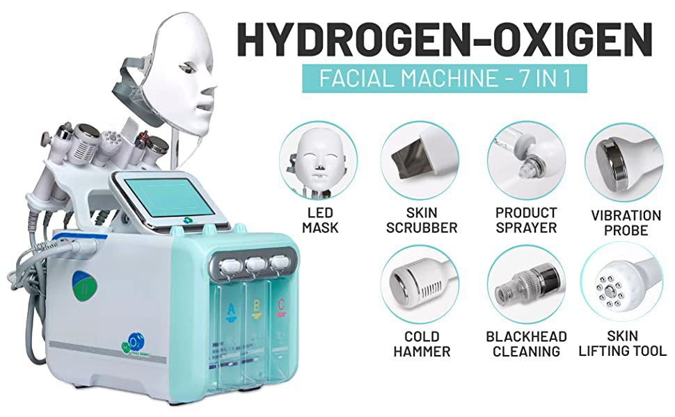 Hydrogen Oxygen Facial Machine, 7 in 1 Multifunction Water Oxygen Jet Peel Facial Cleanser Machine, Professional Hydrafacial Dermabrasion Machine Esthetician Equipment for Home, Spa