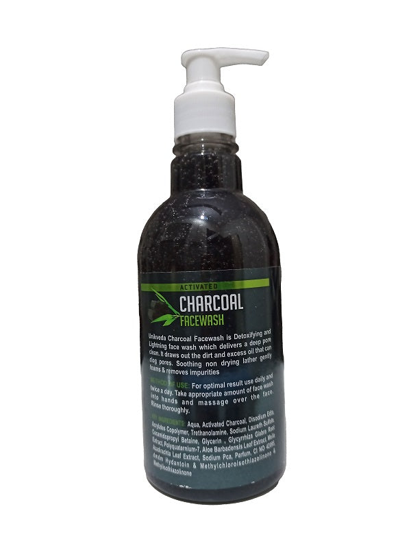 Unikveda Activated Charcoal Face Wash for Men n Women with Neem, Aloe Vera , Removing Excess Oil n Impurities, 500 ml